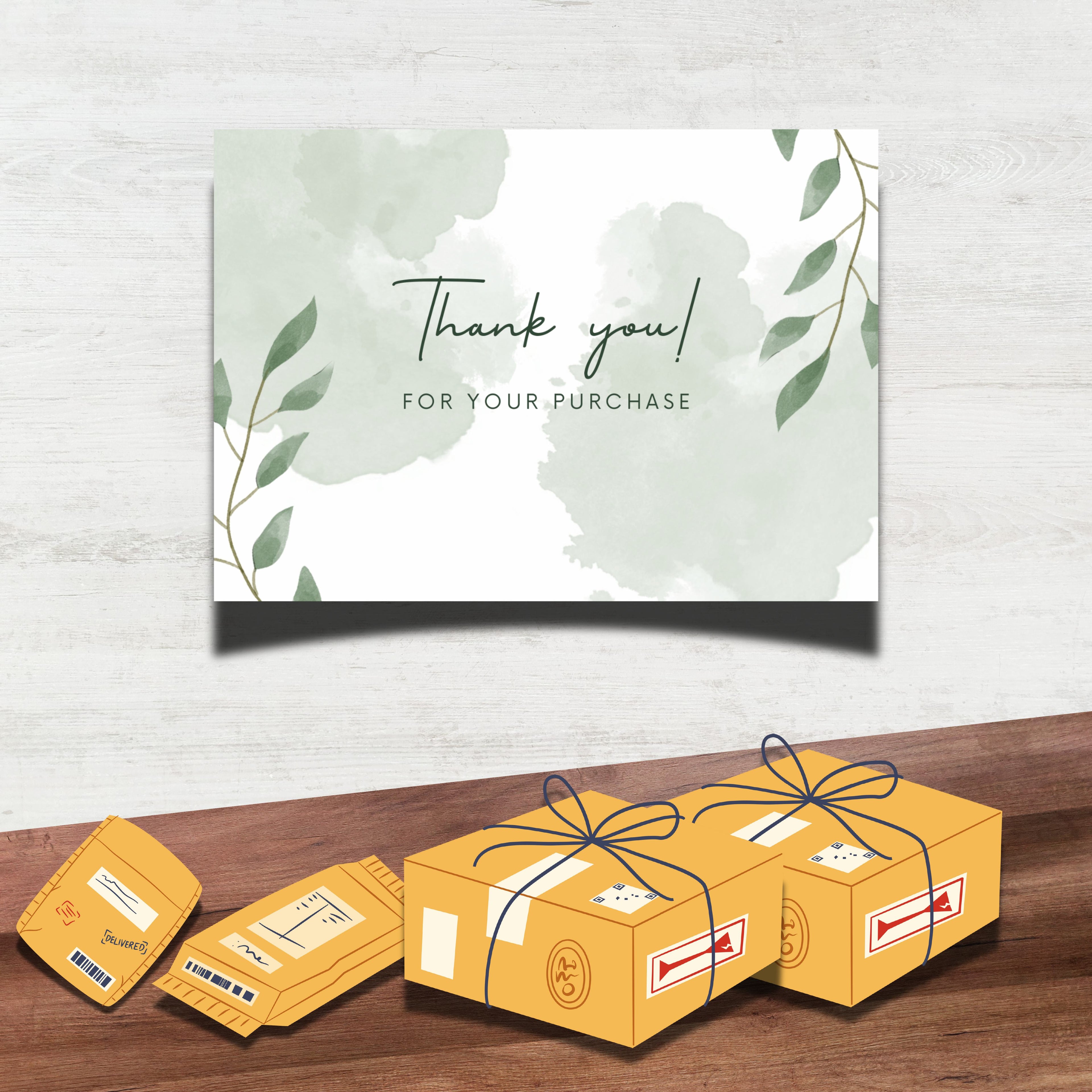 100 PCS Sage Green Thank You Cards (3x2 Inch) | Elegant Greenery Business Thank You Cards for Packaging & Orders