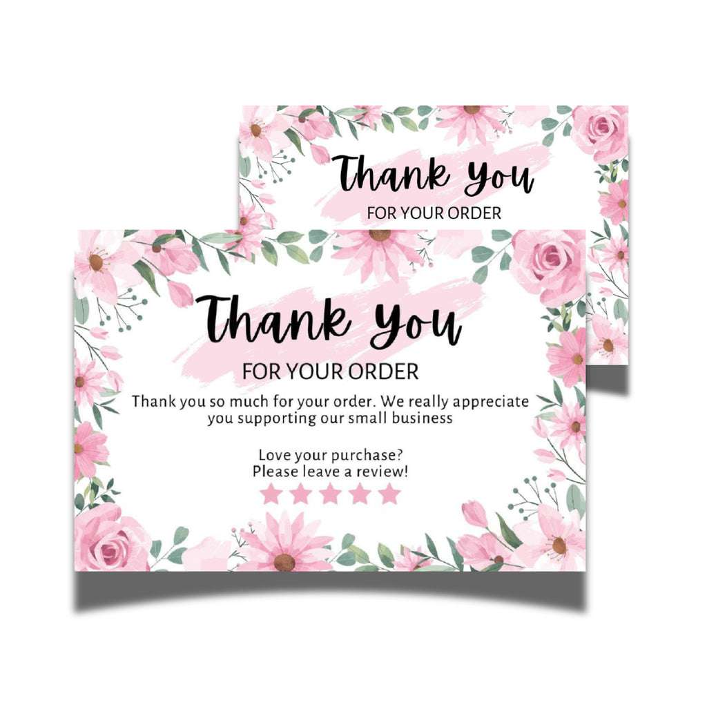 Small Thank You Cards with Flower Design (3x2 Inch) | Pack of 100 for Orders & Reviews