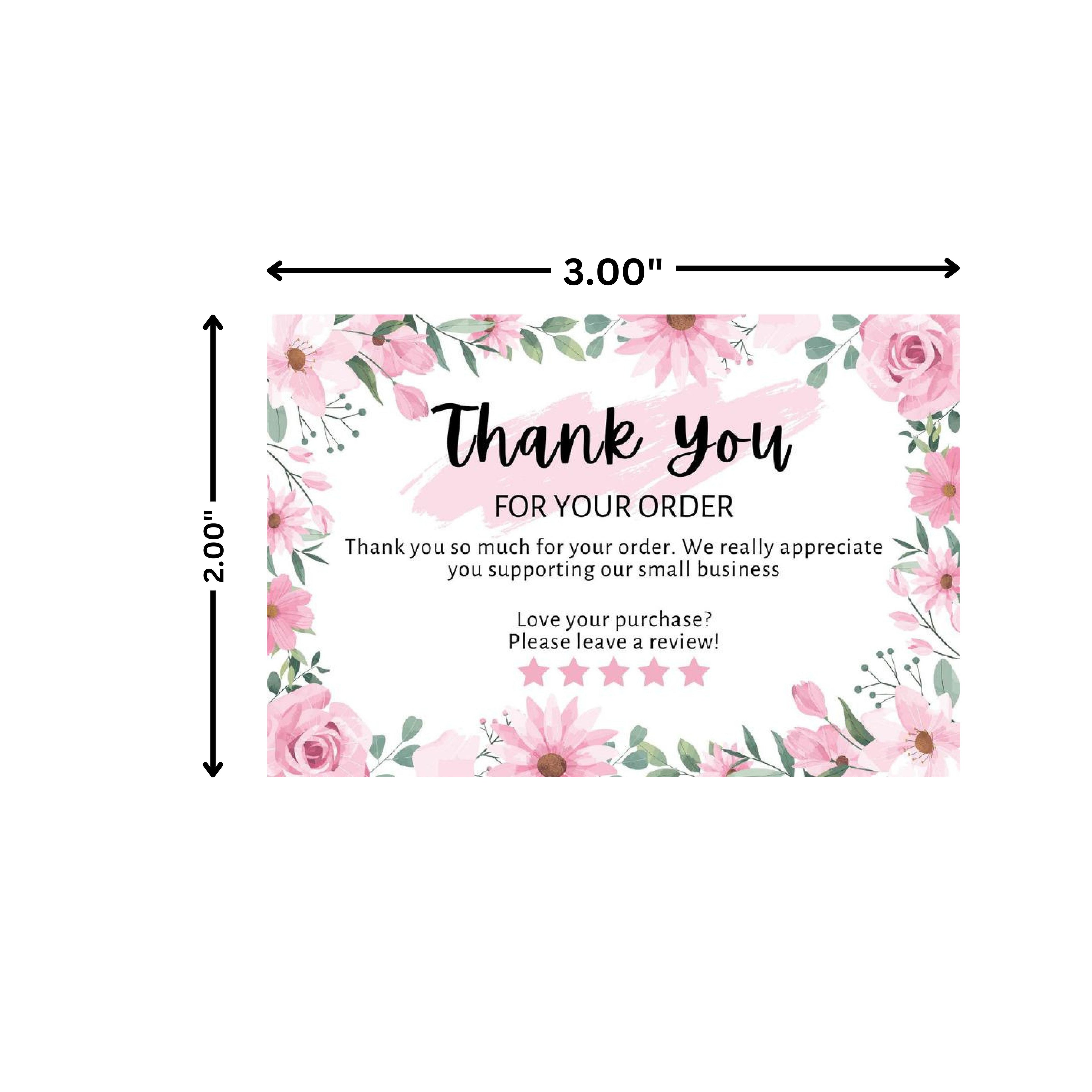 Small Thank You Cards with Flower Design (3x2 Inch) | Pack of 100 for Orders & Reviews