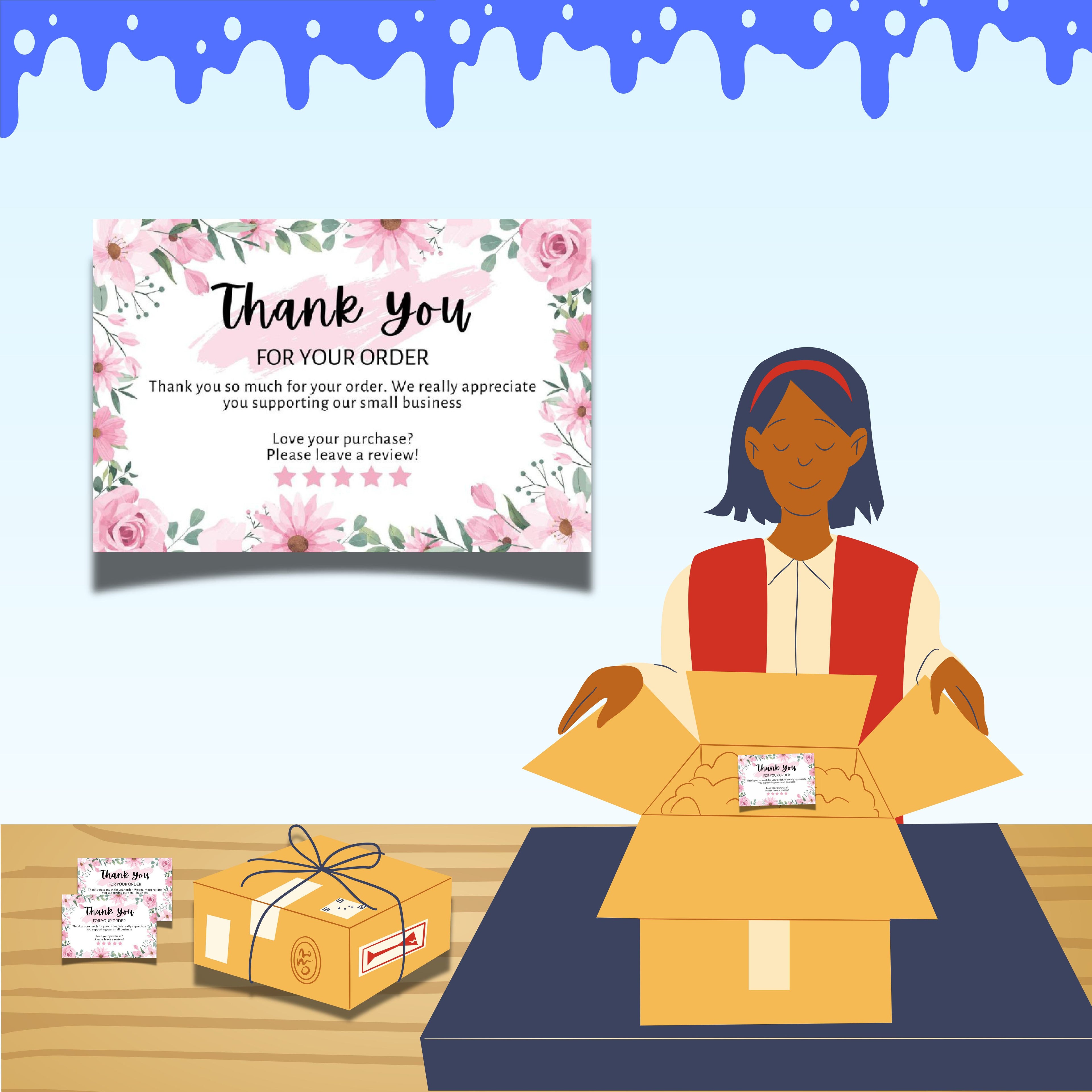 Small Thank You Cards with Flower Design (3x2 Inch) | Pack of 100 for Orders & Reviews