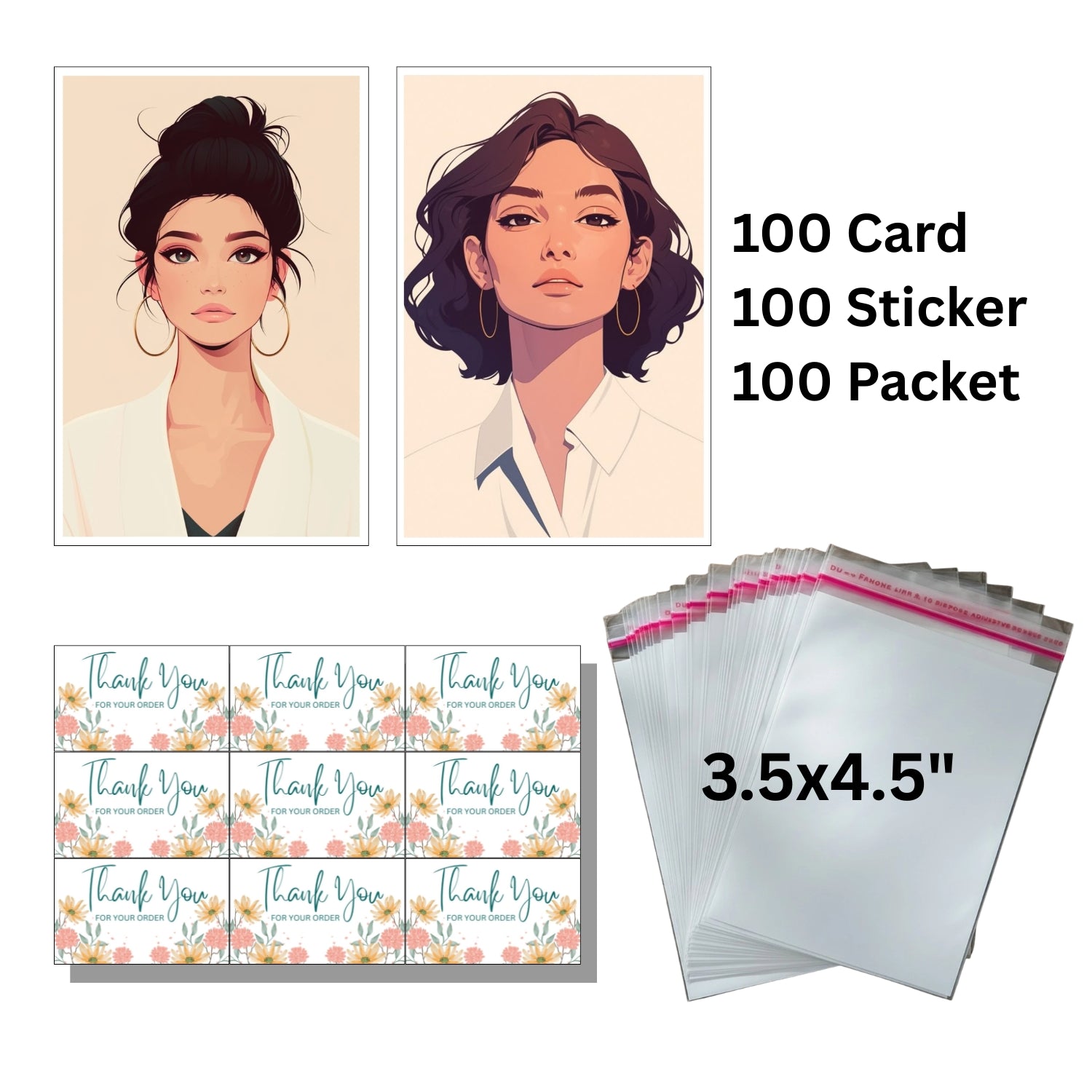100 PCS Jewellery Display Cards with Thank You Stickers & Packaging Material | Earring & Necklace Packaging Set for Small Business