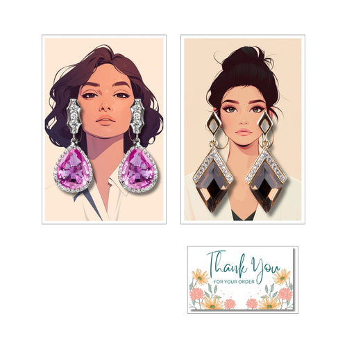 100 PCS Jewellery Display Cards with Thank You Stickers & Packaging Material | Earring & Necklace Packaging Set for Small Business