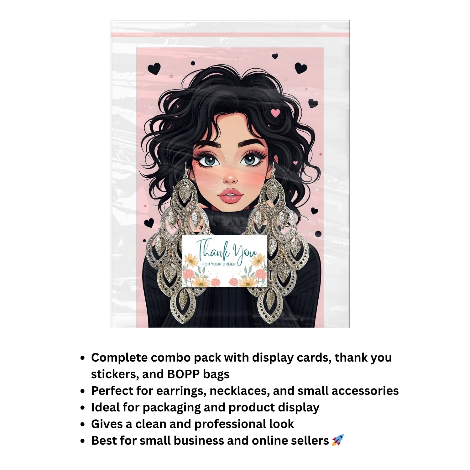 Jewellery Packaging Combo Set (100 PCS) | Display Cards, Stickers & BOPP Bags