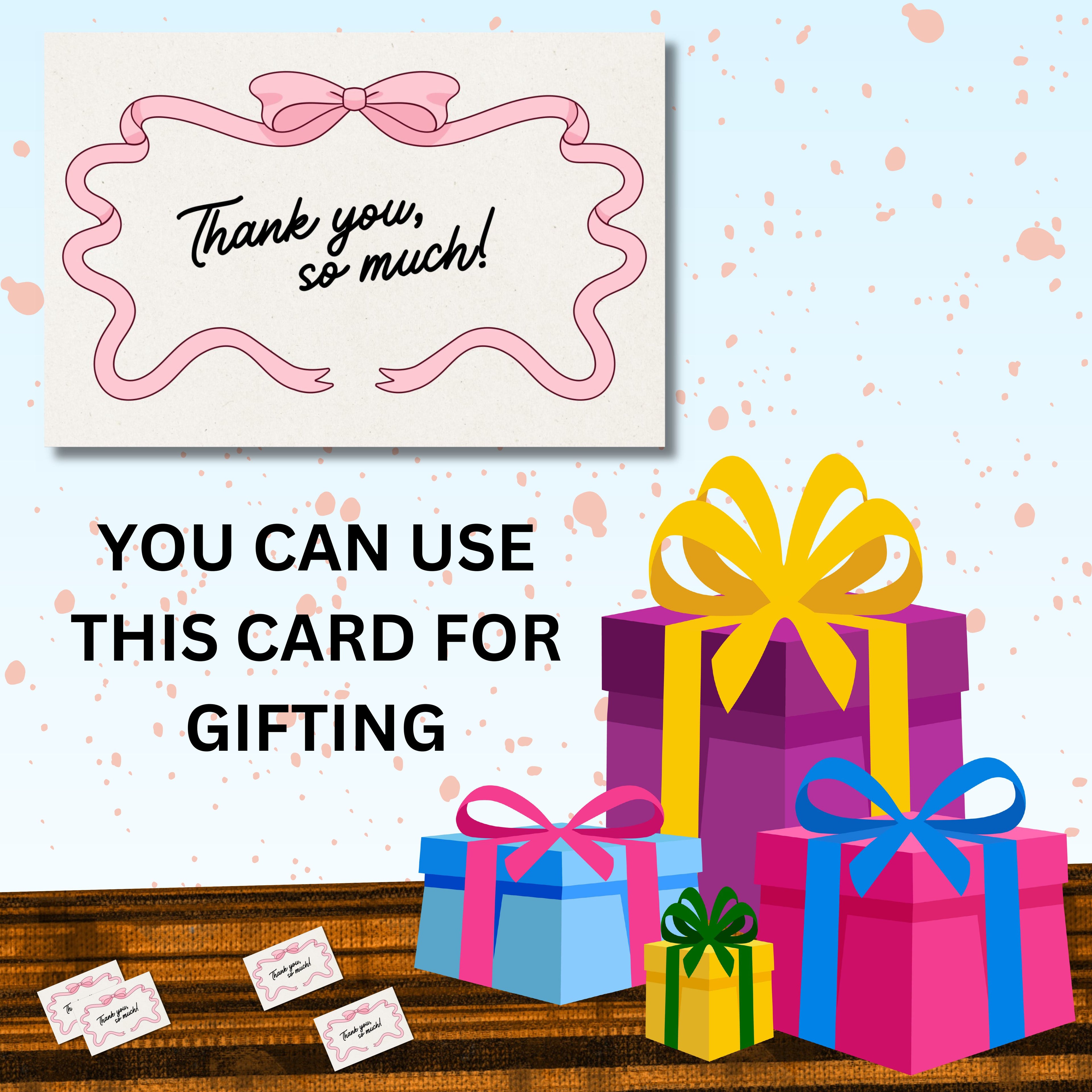 Pink Bow Thank You Cards Pack of 100 | Cute Aesthetic Greeting Cards for All Occasions