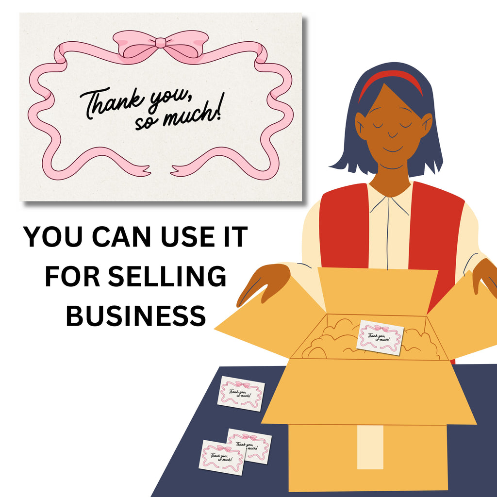 Pink Bow Thank You Cards Pack of 100 | Cute Aesthetic Greeting Cards for All Occasions
