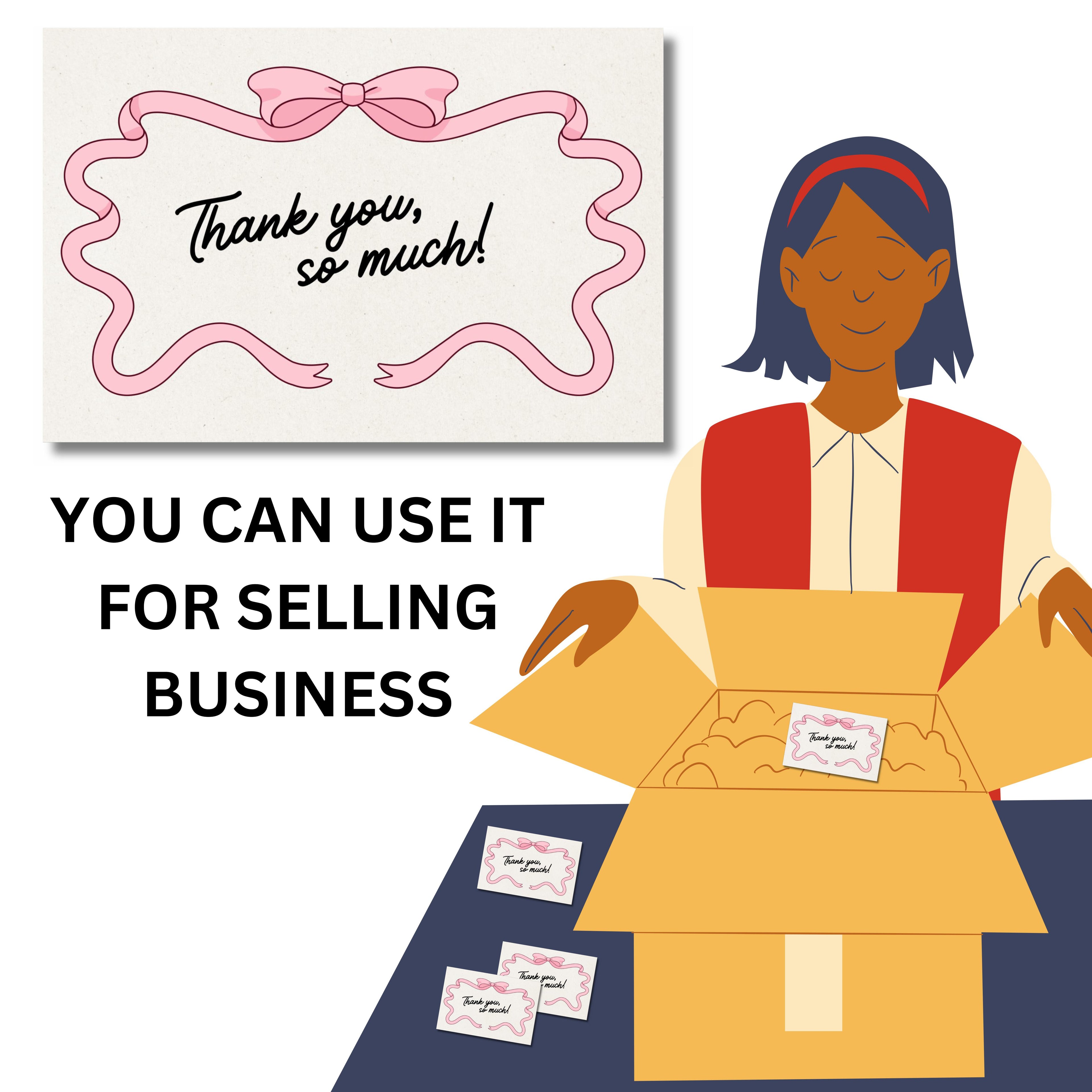 Pink Bow Thank You Cards Pack of 100 | Cute Aesthetic Greeting Cards for All Occasions